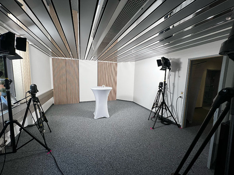Studio setup with 3 PTZ cameras and professional sound equipment